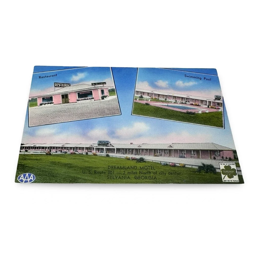 Dreamland Motel Sylvania Georgia US Route 301 Unused 1950s Postcard Techno-Gloss